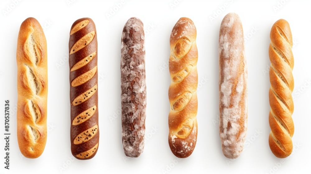 Collection of baguette bread stacks isolated on white background in png format for versatile use Collection of baguette bread stacks isolated on white background in png format for versatile use