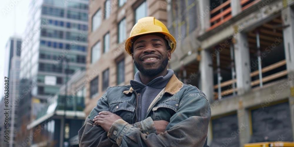 Man in Hard Hat Standing by Building Man in Hard Hat Standing by Building