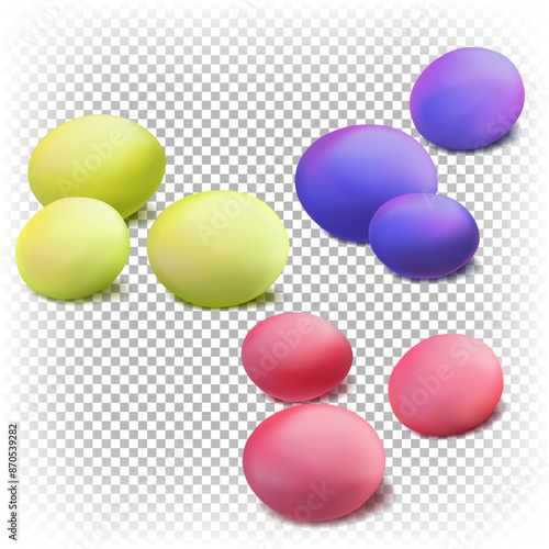 A set of blue, green and pink grapes. Vector 3D illustration isolated on transparent background.