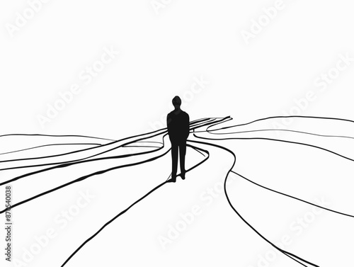 Single-Line Silhouette at a Crossroads: Embracing the Journey of Choice