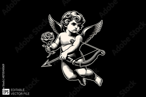 Illustration of Cupid holding bow arrow for graphic tee design vector