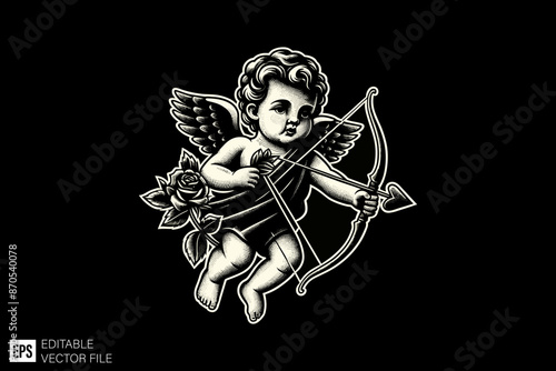 Illustration of Cupid holding bow arrow for graphic tee design vector