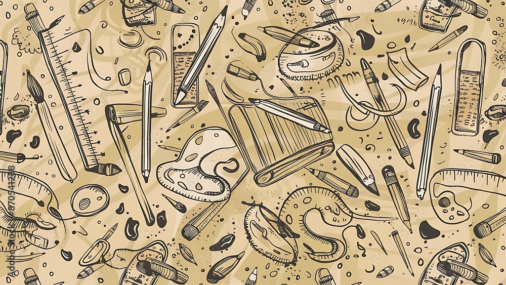 Obraz premium doodle seamless pattern. Hand drawn background with school supplies and creative elements. Vector illustration