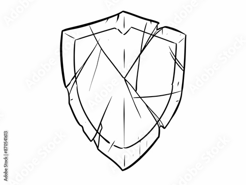 Vulnerability in Strength: A Single Line Depiction of a Cracked Shield Exposing Underlying Fragility