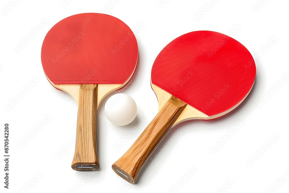 Table tennis rackets and ball isolated on white background. Top view Table tennis rackets and ball isolated on white background. Top view
