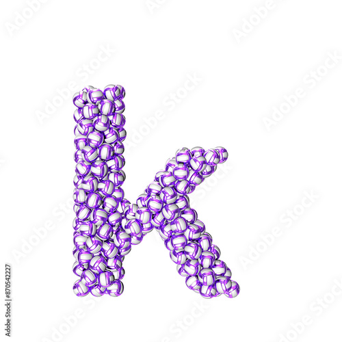 Symbol made of purple volleyballs. letter k