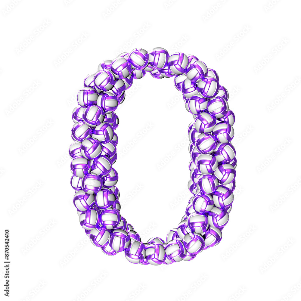Symbol made of purple volleyballs. number 0 Symbol made of purple volleyballs. number 0