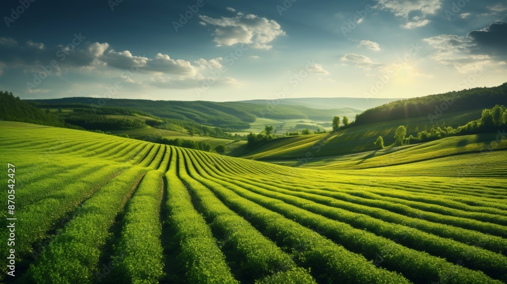 Aerial view of vibrant rural farming with lush green fields and productive plantations Aerial view of vibrant rural farming with lush green fields and productive plantations