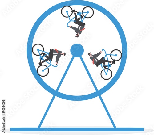 Businessman keeps running inside the hamster wheel

