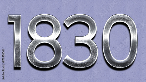 3D Chrome number design of 1830 on purple wall.