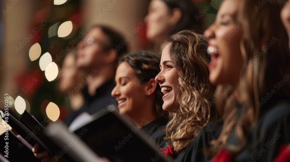 Close up of people choir members holding singing book while performing in a cathedral Close up of people choir members holding singing book while performing in a cathedral