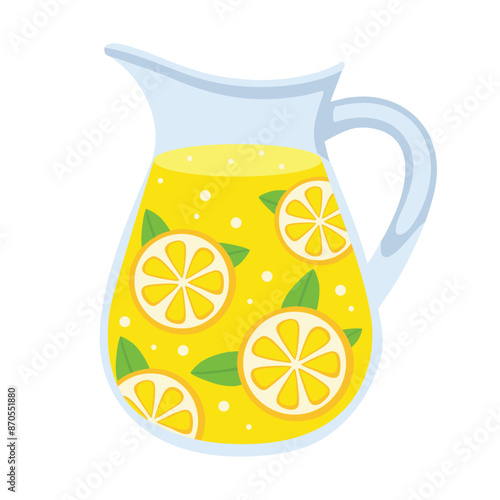 Lemonade in a glass jug with lemon slices. Vector illustration