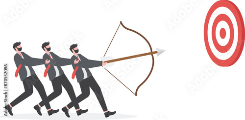 Three businessmen pull apart bows and arrows, Concept business vector illustration
