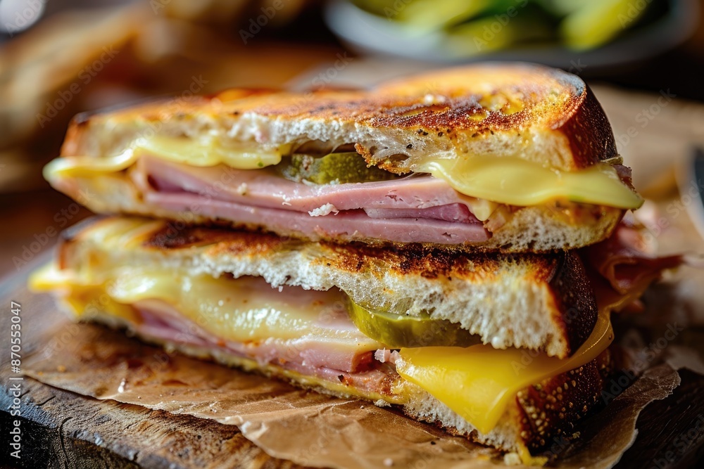 Traditional Cuban Sandwiches with Ham Pork and Cheese. Traditional Cuban Sandwiches with Ham Pork and Cheese.