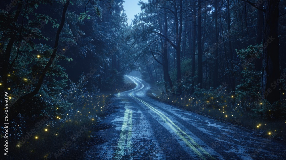 Fototapeta premium Road in forest at night