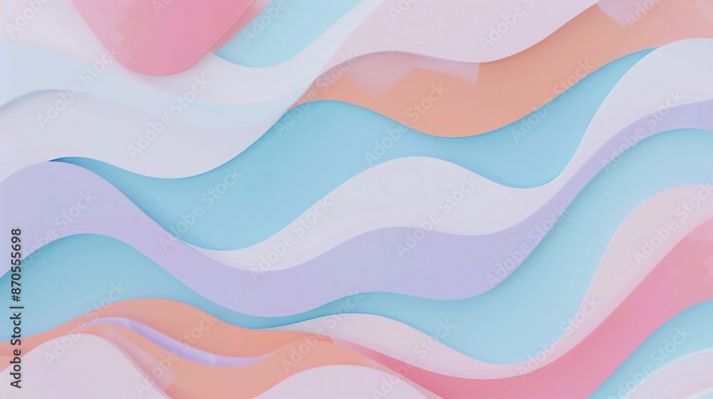 A pastel abstract background with smooth, flowing wave-like shapes in soft hues of pink, blue, and peach, creating a serene and calming visual effect A pastel abstract background with smooth, flowing wave-like shapes in soft hues of pink, blue, and peach, creating a serene and calming visual effect