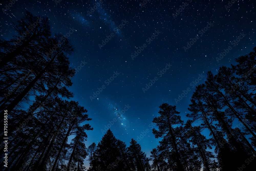 Naklejka premium Picture shot towards the sky in the middle of the night, beautiful view with lots of stars