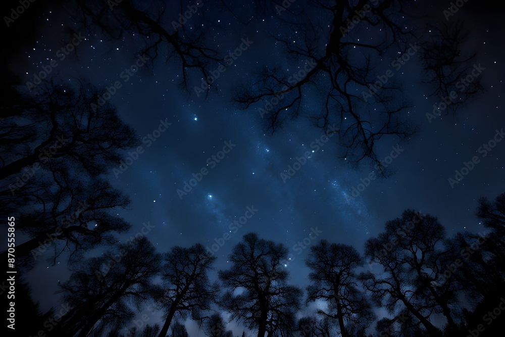 Picture shot towards the sky in the middle of the night, beautiful view with lots of stars Picture shot towards the sky in the middle of the night, beautiful view with lots of stars