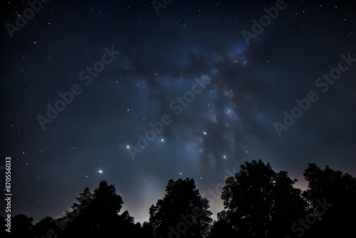 Picture shot towards the sky in the middle of the night, beautiful view with lots of stars