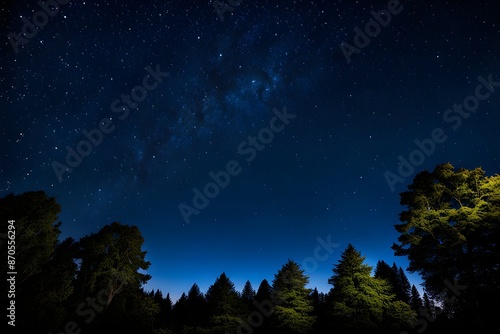 Picture shot towards the sky in the middle of the night, beautiful view with lots of stars