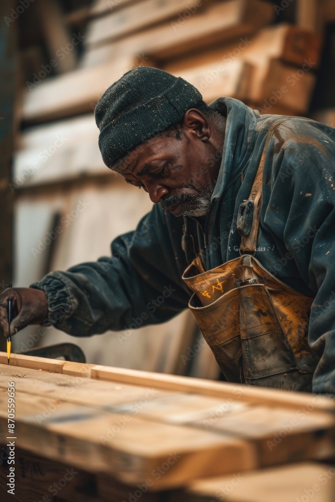 Man working on wooden project Man working on wooden project