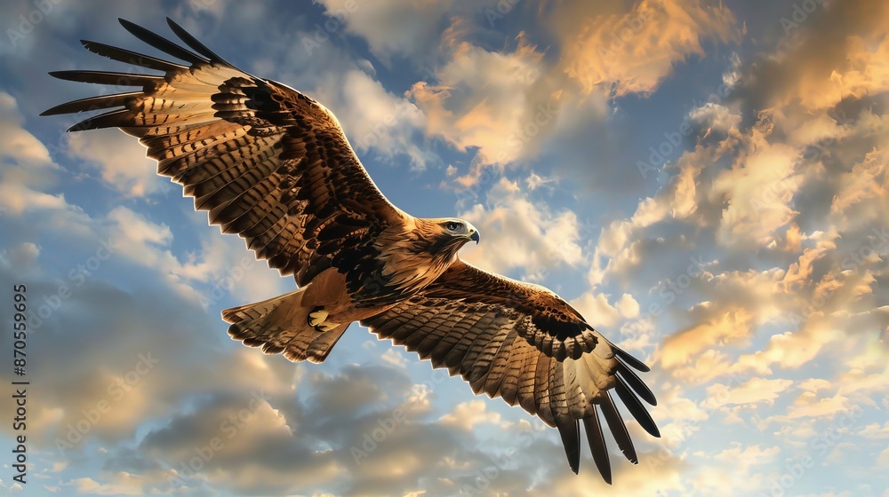 Eagle Soaring Through Cloudy Sky. Eagle Soaring Through Cloudy Sky.