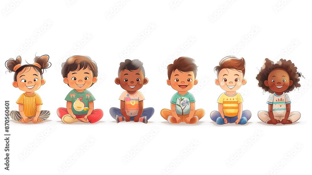 Diverse Group of Kids on White Background, illustration for kindergarten or similar Diverse Group of Kids on White Background, illustration for kindergarten or similar