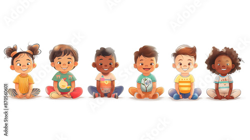 Wallpaper Mural Diverse Group of Kids on White Background, illustration for kindergarten or similar  Torontodigital.ca