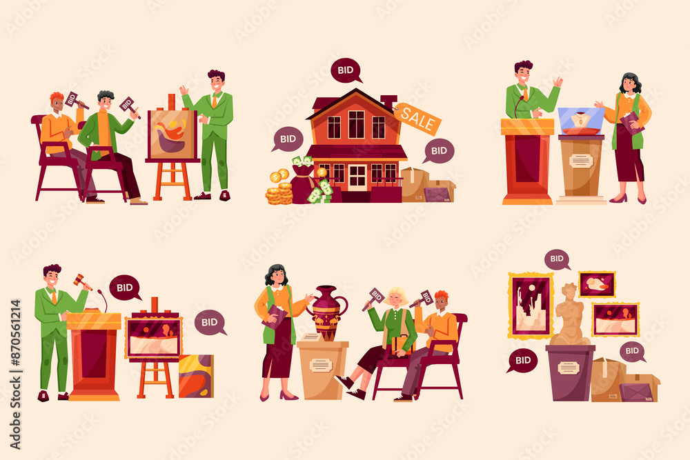 Auction house compositions in flat design Stock Illustration | Adobe Stock