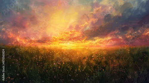 Tranquil Sunset Illuminating Colorful Sky Over Serene Meadow © Wp Background