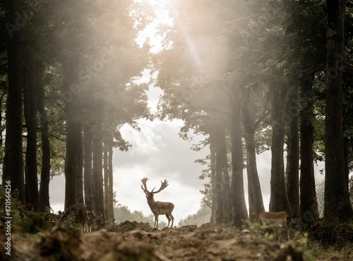 Deer In The Forest. Standing In The Wild.
