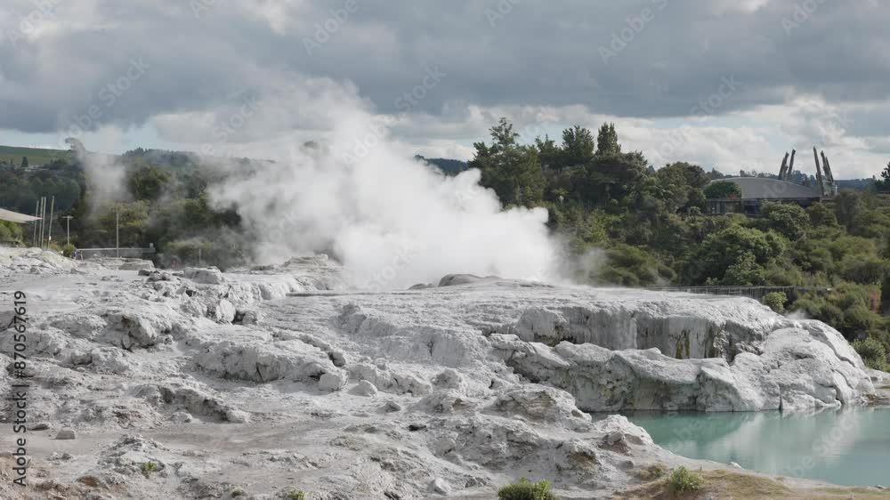 Steam coming from rocks in a geothermal active area in Rotorua, New Zealand. Steam coming from rocks in a geothermal active area in Rotorua, New Zealand.