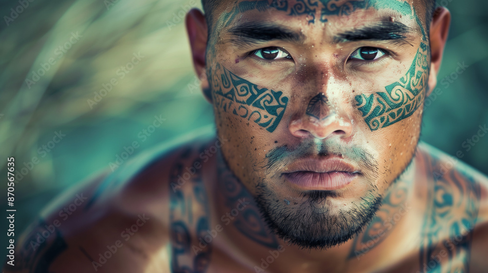 Retrato de un Hombre Maori con Tatuajes Tradicionales Retrato de un Hombre Maori con Tatuajes Tradicionales