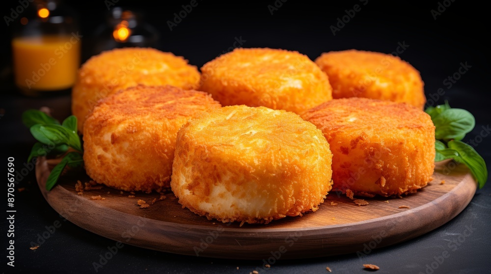 Crispy cheese croquettes artfully arranged on a plate for enticing food photography Crispy cheese croquettes artfully arranged on a plate for enticing food photography