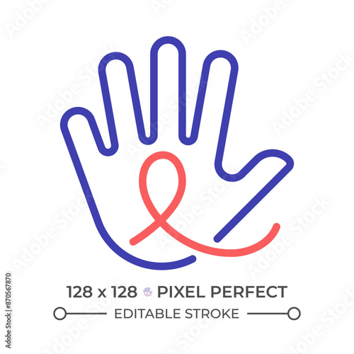 Down syndrome two color line icon. Chromosomal anomaly, intellectual disability. Social issues bicolor outline symbol. Duotone linear pictogram. Isolated illustration. Editable stroke