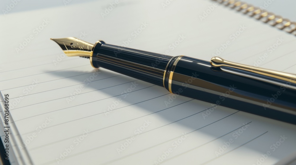 Fountain pen on lined notebook, close-up. Writing tools and stationary concept Fountain pen on lined notebook, close-up. Writing tools and stationary concept