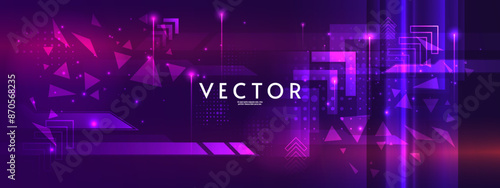 Dark violet horizontal background on dark backdrop. Abstract art background vector. Digital concept background. Vector illustration. Design for banner, wallpaper, background.