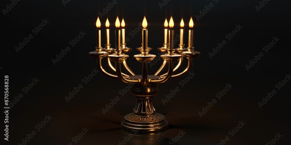 Fototapeta premium Five arm menorah with lit candles