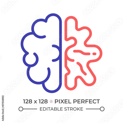 Alzheimer brain two color line icon. Neurological disorder, dementia care. Cognitive development, brain damage bicolor outline symbol. Duotone linear pictogram. Isolated illustration. Editable stroke