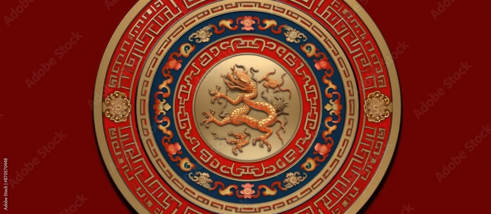 Chinese Dragon Circular Design with Red and Gold Chinese Dragon Circular Design with Red and Gold