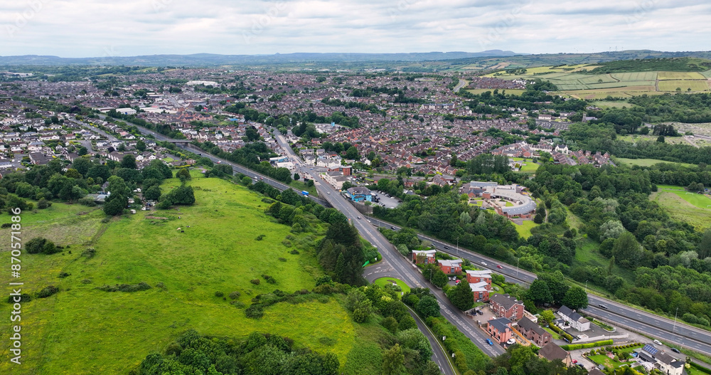 Aerial view of North Belfast, Newtownabbey and Glengormley Co Antrim Coast Northern Ireland Aerial view of North Belfast, Newtownabbey and Glengormley Co Antrim Coast Northern Ireland