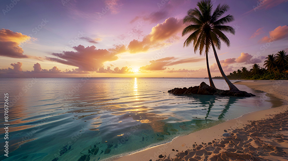Tropical Paradise Beach at Sunset - Generative AI Tropical Paradise Beach at Sunset - Generative AI