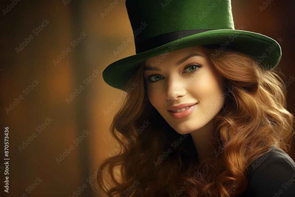 Celebrate St. Patricks Day with a beautiful female leprechaun in a green hat and a lovely smile. Celebrate St. Patricks Day with a beautiful female leprechaun in a green hat and a lovely smile.