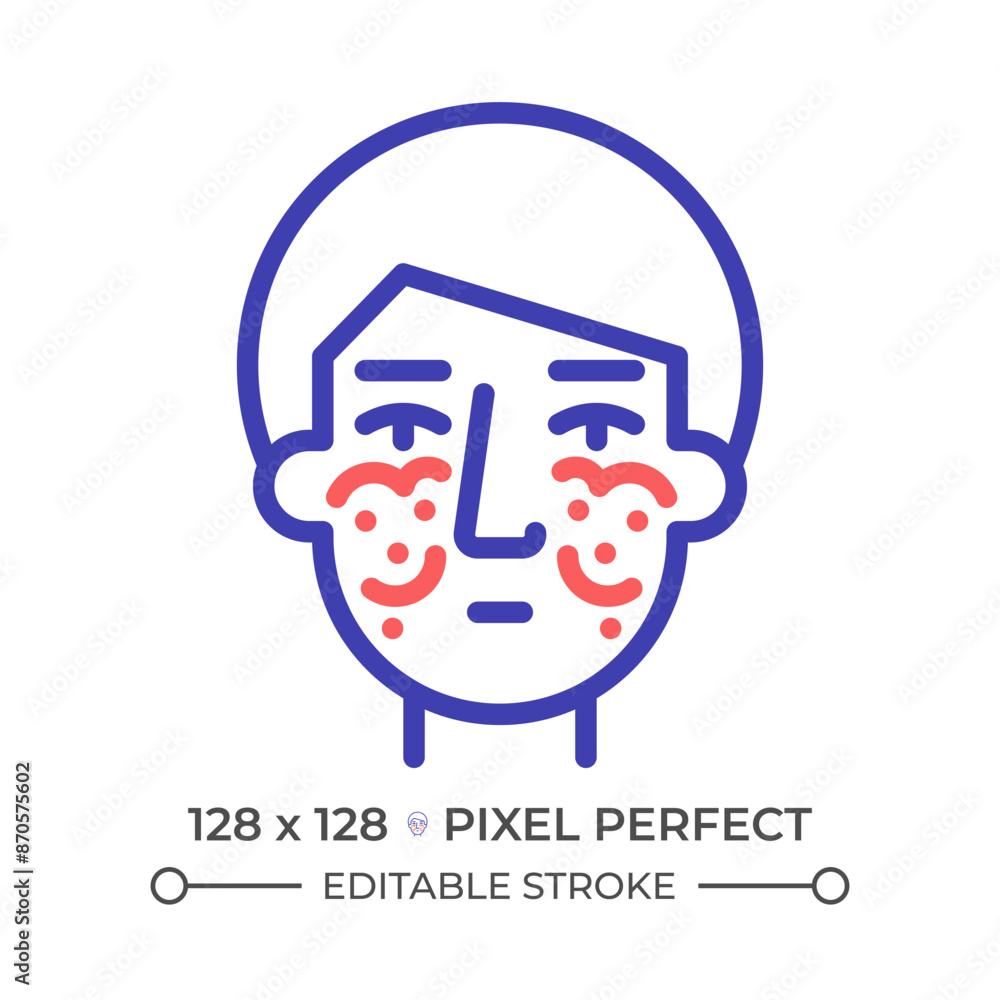 Fototapeta premium Lupus rash two color line icon. Erythema chronic illness. Life expectancy disorder. Immune system treatment bicolor outline symbol. Duotone linear pictogram. Isolated illustration. Editable stroke