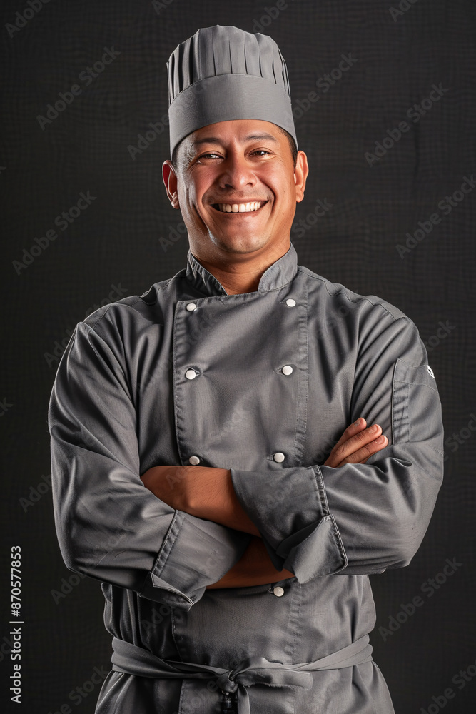 Portrait of smiling chef in gray uniform Portrait of smiling chef in gray uniform