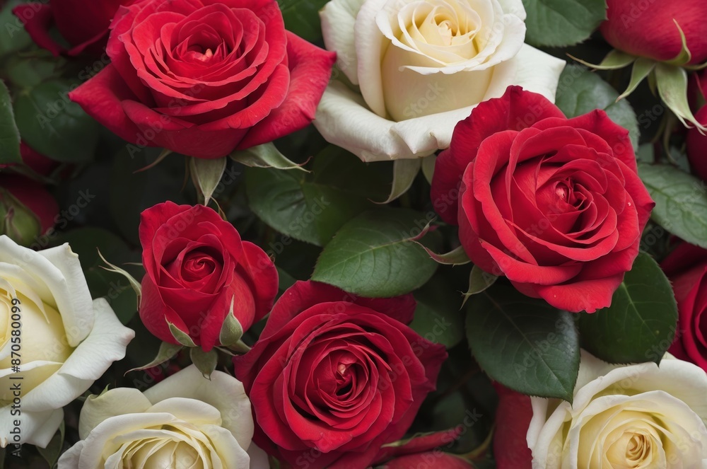 Close up of vibrant bouquet of red and white roses petals for valentine gift celebration wedding Close up of vibrant bouquet of red and white roses petals for valentine gift celebration wedding