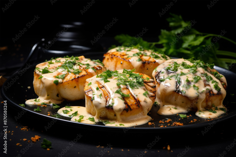 grilled scallop on background. grilled scallop on background.