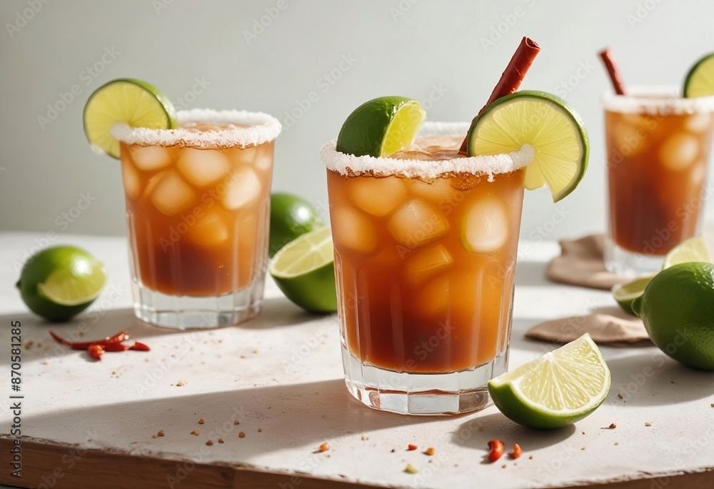 Fototapeta premium Savory Michelada with Lime Twist