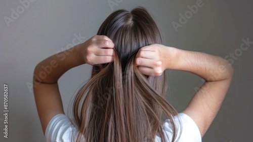 Woman Braiding Her Hair