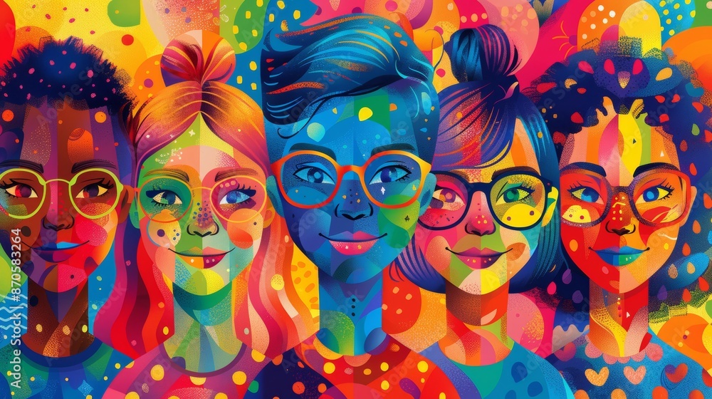 Obraz premium A diverse group of children with colorful faces and clothing, representing unity and inclusivity.